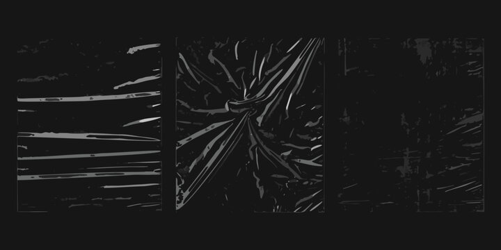 dark crumpled plastic texture triptych black folded material abstract pattern design artwork visual