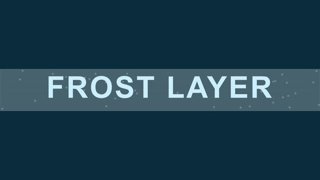 Frost layer text overlay with floating particles on dark blue animation 4k background, for winter and, cold weather motion