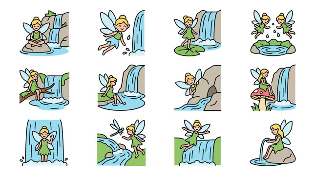 Fairy Waterfall Scenes: Magical Nature Illustrations