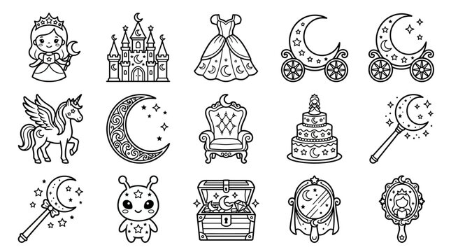 Fantasy Icons Collection: Princess, Castle, Unicorn, Moon, Magic