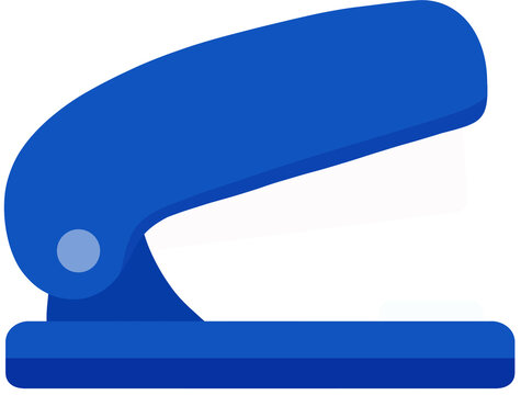 Blue desktop office stapler, paper fastening tool vector illustration