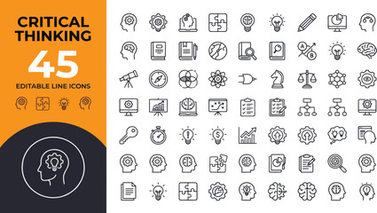 Set of hand drawn critical thinking icons representing problem solving logic strategy brain power and creativity Vector, illustration © MstRojoni