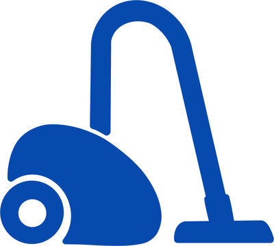 Blue vacuum cleaner vector icon, household cleaning appliance symbol