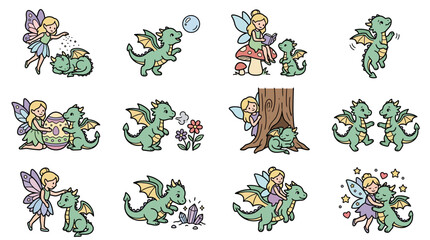Obraz premium Fairy and Dragon Friends: Magical Creatures Collection