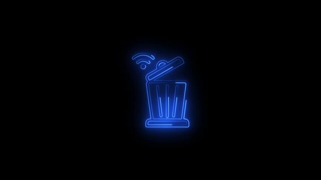 Neon smart trash can with wi-fi signal animation for io t and waste management technology neon wi-fi signal