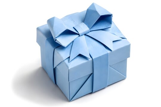 3D Origami Paper Gift Box with Folded Ribbon Financial Reward Concept Isolated on White Background