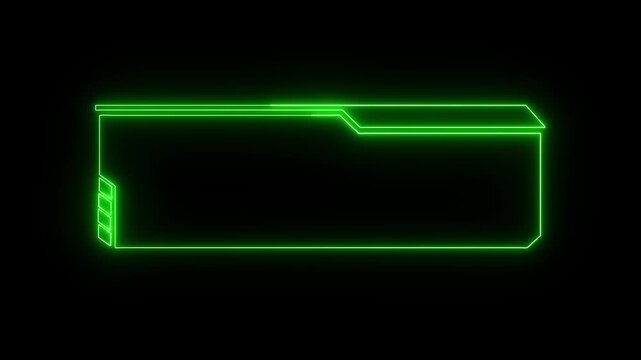 Rectangular frame elements project green neon geometric designs across black. Technology video presentation templates integrate this rectangular frame. Neon rectangular frame borders glow.