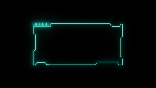 Neon frame elements project cyan digital interface graphics across black space. Modern software presentation toolkit integrate this neon frame asset. Digital neon frame borders glow.