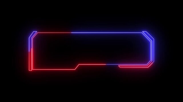 Neon frame structures combine red and purple geometric edges across black. Motion graphics production packages incorporate this neon frame asset. Digital neon frame borders glow.