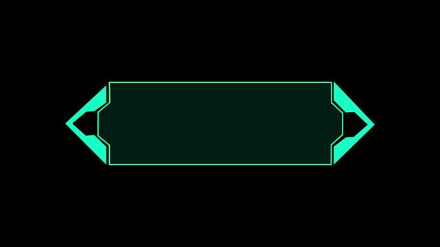 Neon frame structures project hexagonal teal shapes with inner panels on black. Cyberpunk video presentation packages integrate this neon frame asset. Digital neon frame borders glow.