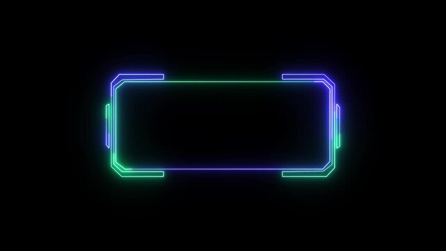 Neon border elements project blue and green light accents across dark spaces. Sci-fi video presentation packages incorporate this neon border asset. Sleek neon border lines shine.