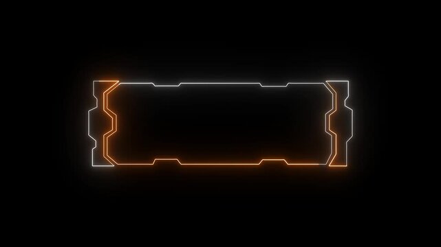 Neon frame structures trace orange and white glowing lines across dark space. Motion graphics video production packages integrate this neon frame asset. Digital neon frame borders glow.