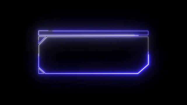 Neon frame elements trace blue and white glowing lines across dark displays. Motion graphics production packages incorporate this neon frame asset. Digital neon frame borders glow.