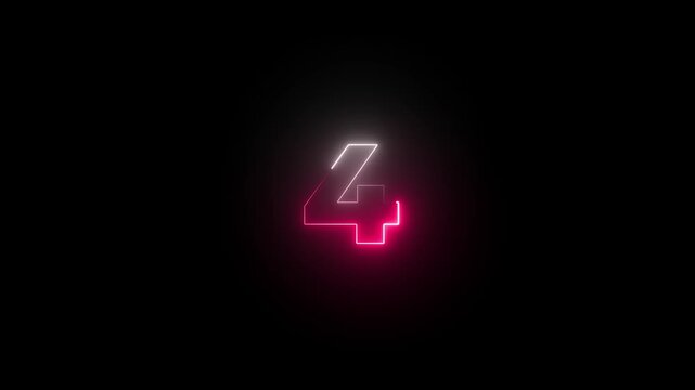glowing neon line four number animation. number 4