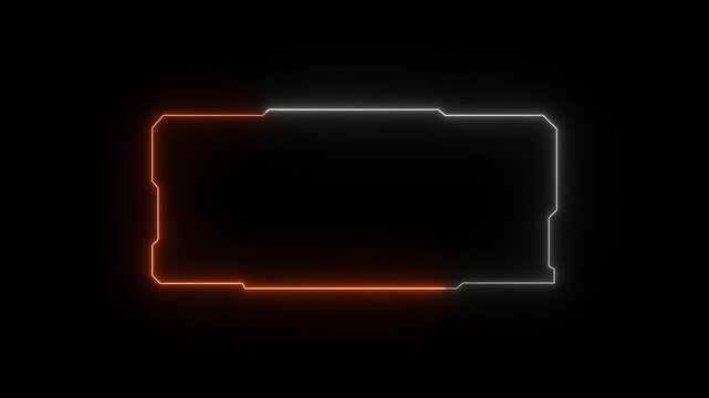 Neon frame structures trace orange and white glowing lines across dark space. Video transition production packages leverage this clean neon frame asset. Digital neon frame borders shine.