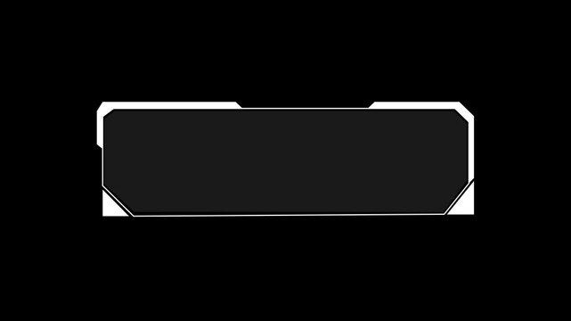 Hud frame components display dark gray panels with sharp white outlines. Video overlay production suites incorporate this simple hud frame asset. Sleek hud frame panels shine.