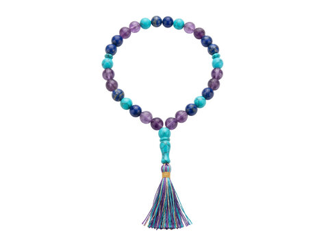 Gemstone prayer beads mala with tassel for meditation and spiritual practice isolated on transparent background