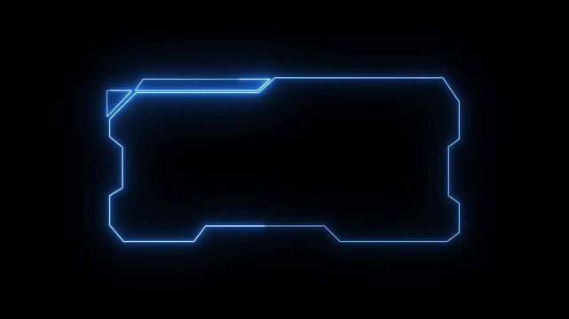 Futuristic frame outlines project blue neon contours across black space. Interface design toolkit incorporate this futuristic frame asset. Digital futuristic frame borders glow.