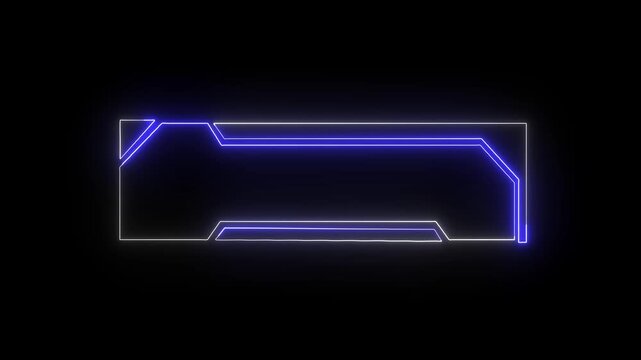 Neon border elements project glowing lines across dark display panels. Contemporary video presentation packages incorporate this neon border. Neon border elements glow brightly.