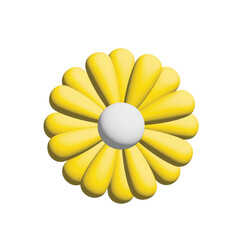 Vibrant yellow 3D daisy flower (Bellis perennis) illustration with white center, isolated on a transparent background. © upen