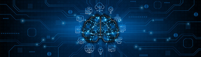 The concept of brain circuit technology. A circuit board of an artificial electronic neural network. Future digital learning. © Natthakan
