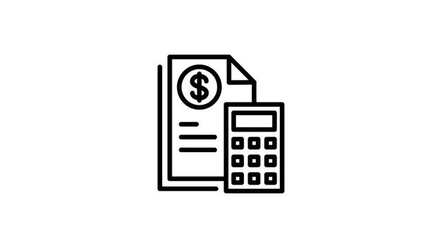 Financial budget note or document and calculator animated icon. Finance data for calculate money, budget, profit, saving, fund, earning, revenue, payment. Report and result audit. Accounting animation