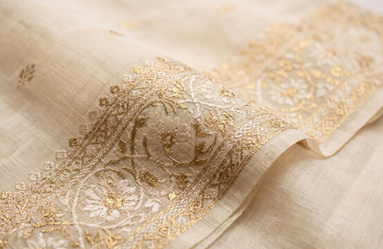 Ivory pashmina shawl gold zari embroidery handmade craft