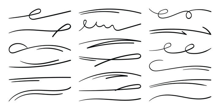 Hand drawn underline swirl vector collection. Scribble lines, swashes, divider vector set.