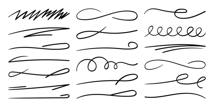 Underline swash vector collection. Hand drawn black underline and highlight strokes set. Abstract black marker and brush strokes.