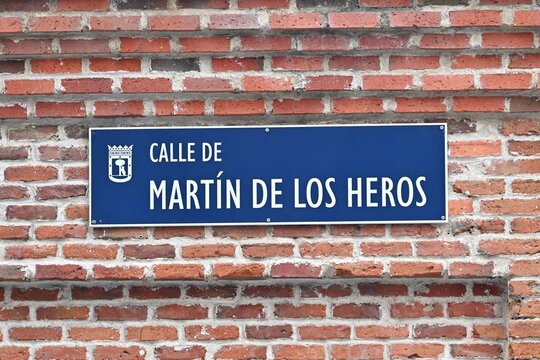 Street sign on Mart&iacute;n de los Heros street , Madrid Spain ,
July 25 , 2026