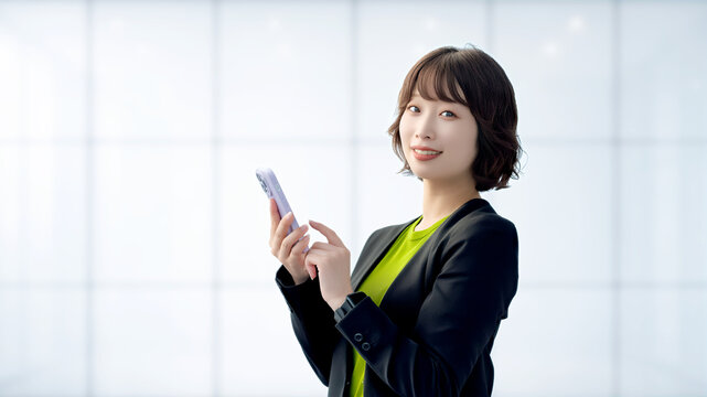 スマートフォンを使う女性・ビジネスウーマン, Businesswoman Using a Smartphone