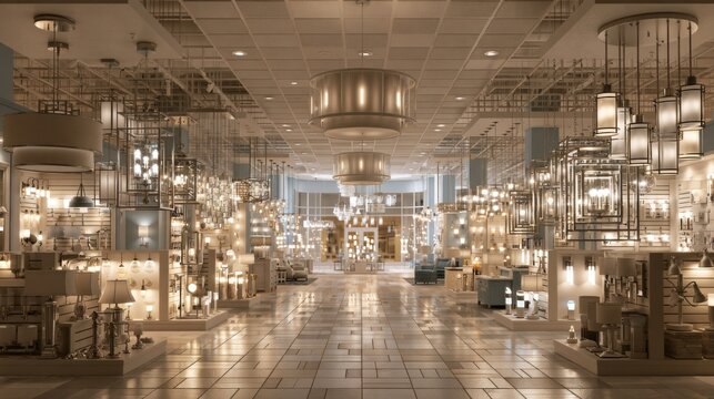Elegant Home Improvement Showroom Displaying Premium Lighting Fixtures in a Bright and Spacious Environment