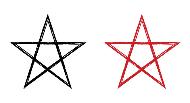 Two five pointed stars one black and one red on a transparent setting