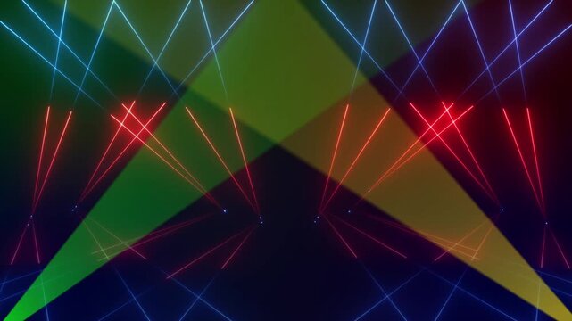 High speed laser light show on black background with flashing blue colored laser beams. This music performance nightlife background animation is full HF and a seamless loop.