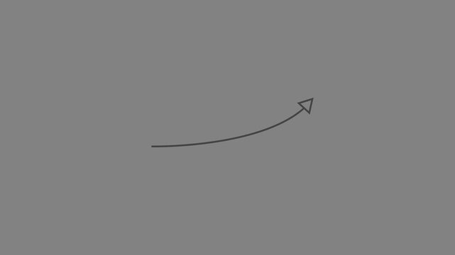 Animated white single arrow hand drawn shape with alpha channel. BK black brush stroke upward left arrow animation for U tutorials presentations creative navigation element artistic hand drawn