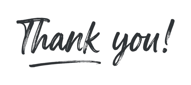Hand lettered thank you phrase in brushstroke style with a transparent setting