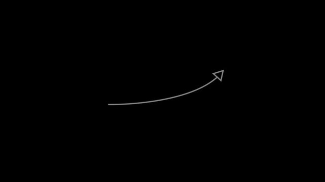 Animated white single arrow hand drawn shape with alpha channel. CK black brush stroke upward left arrow animation for UI tutorials presentations creative navigation element artistic hand drawn