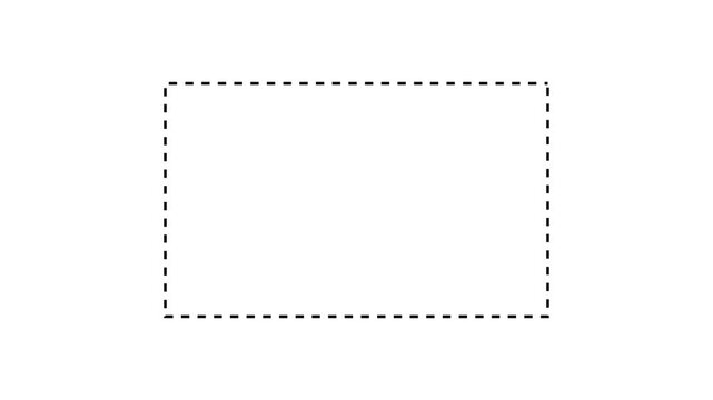 Dotted line rectangle frame animation on black background. CK minimal border path motion. border frame dotted line animation