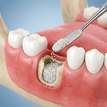 Dental bone graft in syringe during grafting procedure implant