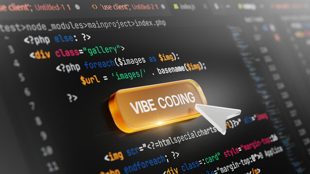 Vibe coding artificial intelligence Software Development programming concept. Vibe coding accept button