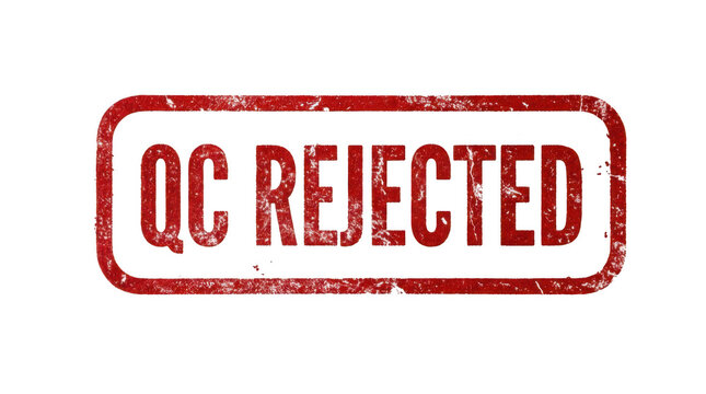 Quality control rejection stamp on document. Red failed inspection seal for business process management.