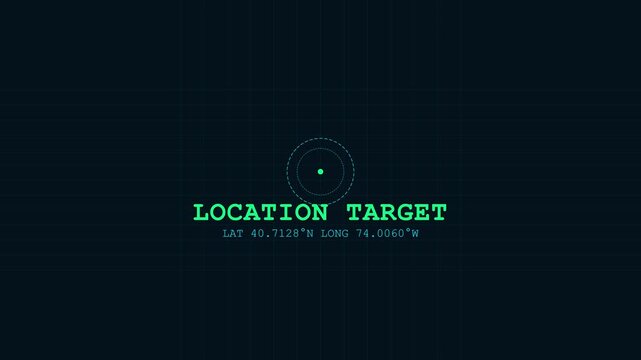 Location target hud interface with gps coordinates, digital map tracking for sci-fi tech, military surveillance, and data animation 4k