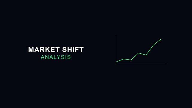 Market shift analysis: animated green financial growth line graph on dark animation 4k background, for business data presentation