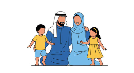 Fototapeta premium Middle Eastern Family Portrait Illustration