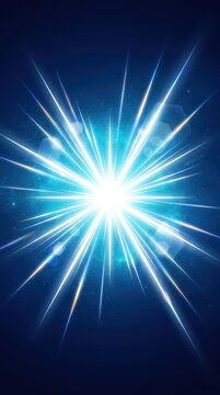 Abstract bright blue explosion with light rays and lens flare effect on a dark cosmic background