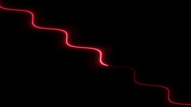 A single wavy neon red line flowing diagonally across a dark black background creating a smooth rhythmic pattern of light and energy movement