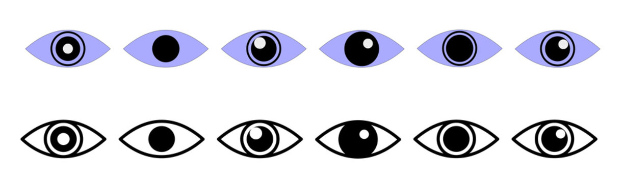 eye icon set with pupil variations flat vector collection