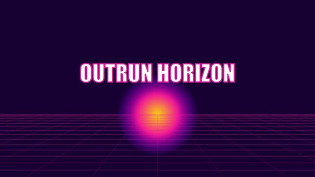 Outrun horizon retro synthwave animation 4k background, with glowing neon, sunset and digital, grid landscape