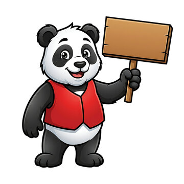 Cute Funny Cartoon Panda Holding Blank Sign Vector Illustration with Happy Baby Bear Mascot Character Isolated on White Background for Kids Education Banner and Nature Design