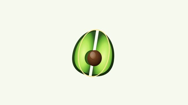 Minimalist avocado icon vector illustration featuring abstract green fruit slice with pit isolated on plain background